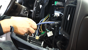 Installing a sound system on a truck.