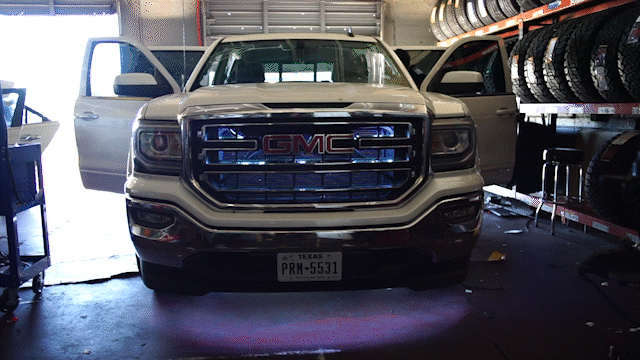 RGB accent lights installed on a GMC Sierra truck